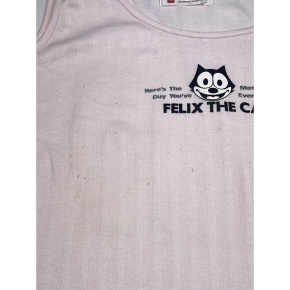 VTG 1988 Womens SMALL Pink Felix the Cat Lovable Guy Cartoon TANK TOP *Stained* - Picture 5 of 11